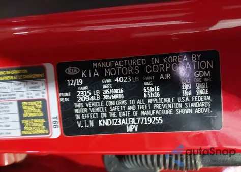 2020 Kia Soul Lx z USA, uszkodzony, nr VIN KNDJ23AU3L7719255